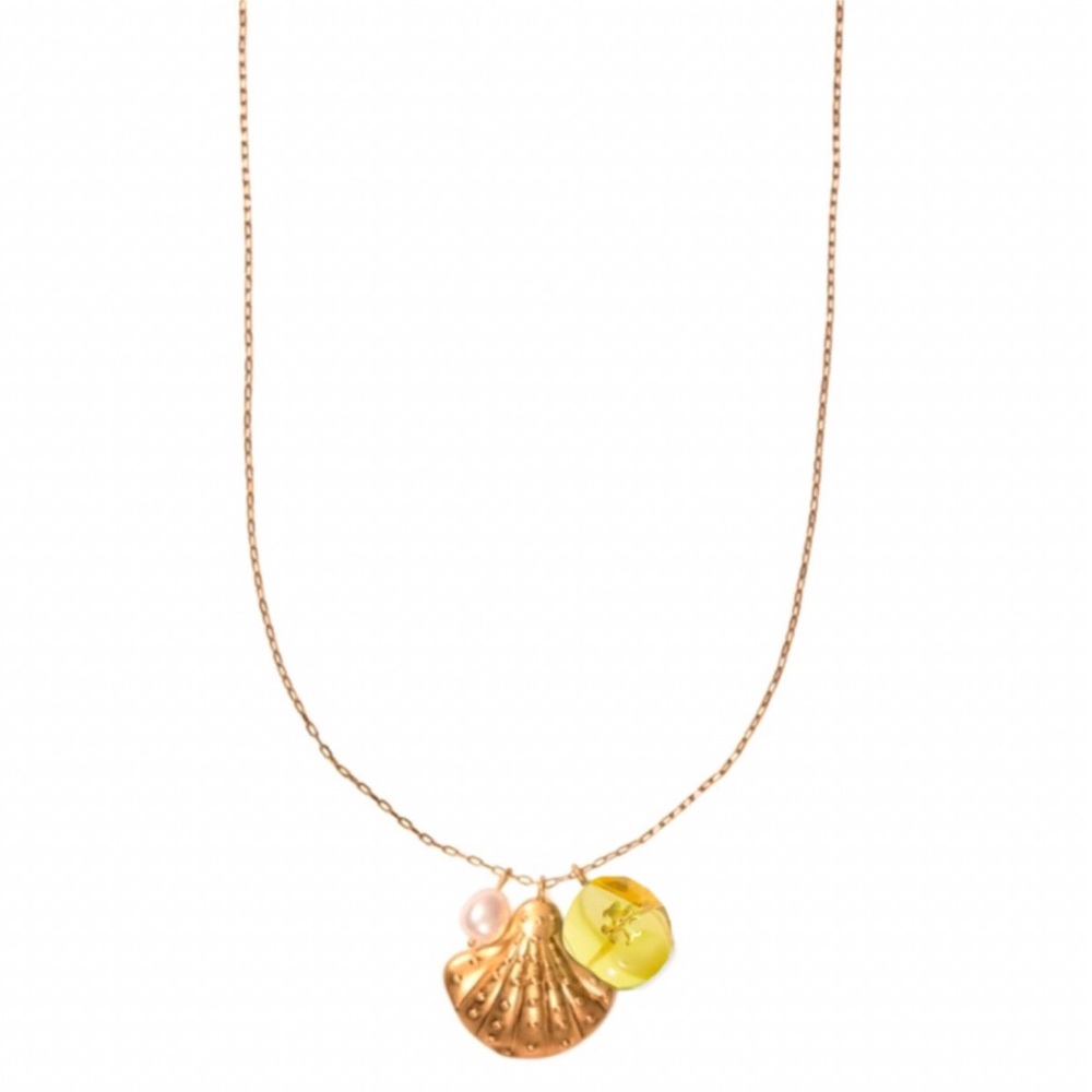 TORY BURCH • Sea Of Dreams Yellow Shell Pearl Stone Pendant Necklace - Picture 4 of 5
